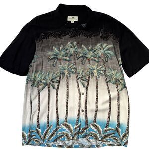 Island Shores Hawaiian Shirt Short Sleeve Button Down Palm Trees